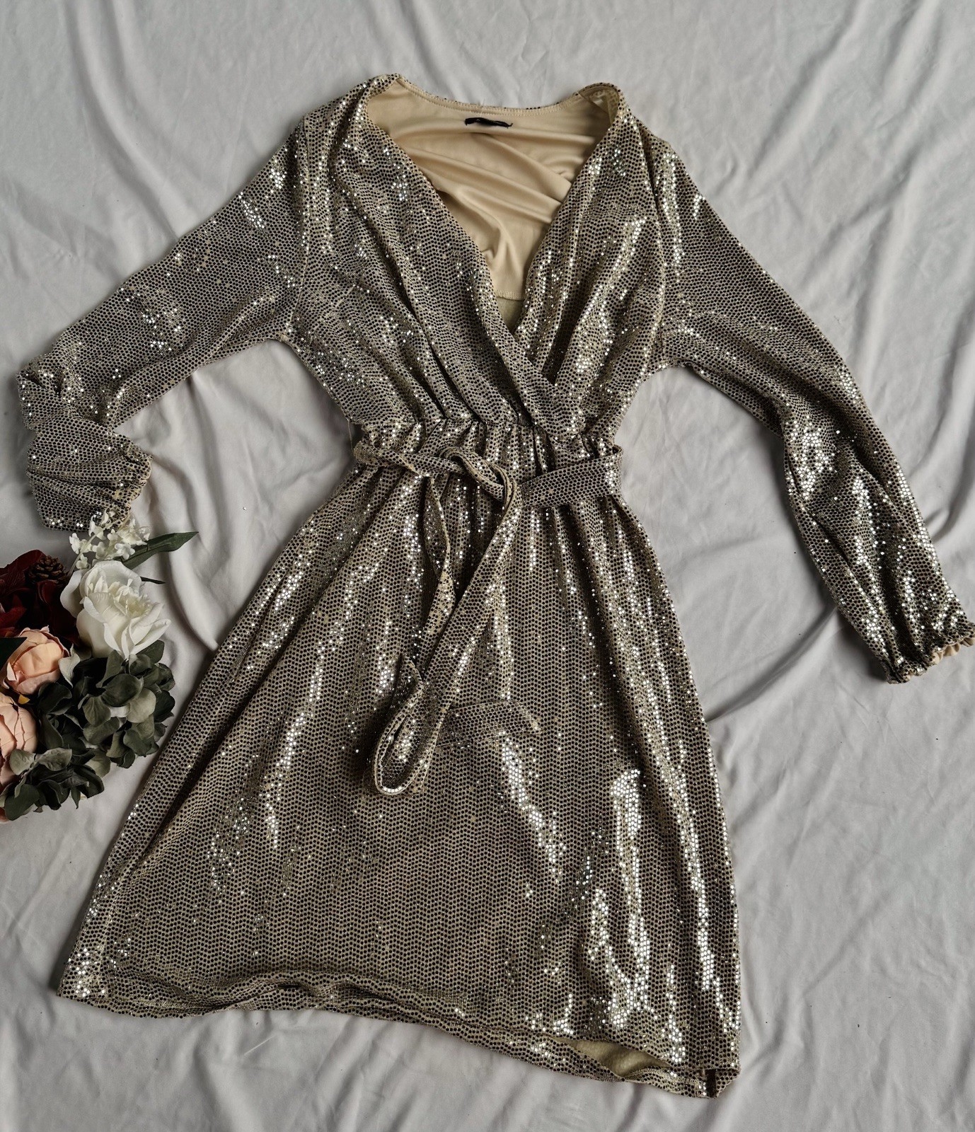 JM Studio Sequin Faux-Dress – Made in Egypt Size 6 Champagne Color