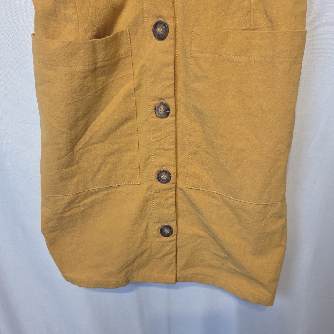 Sienna Sky Mustard Yellow Button Front Dress Small Cotton Sleeveless Pockets Min
