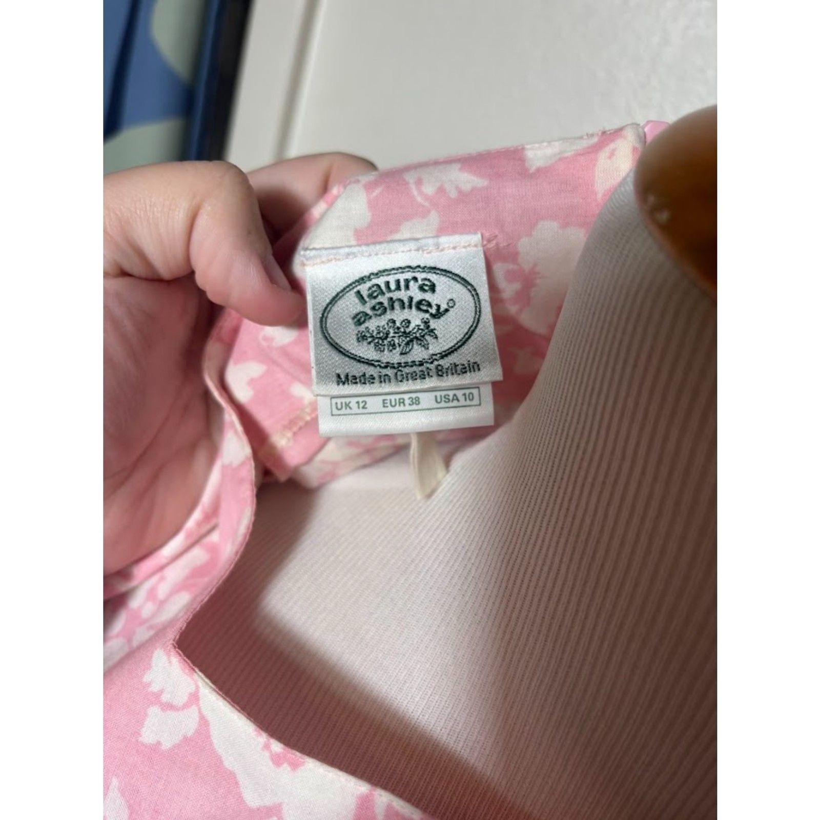Laura Ashley Vintage Flour Sack Floral Prairie Midi Dress Pink White 10 Cotton