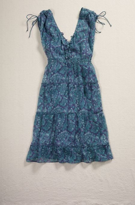 American Eagle AE Women’s V-Neck Printed Chiffon Sundress Dress – Blue – Size 0