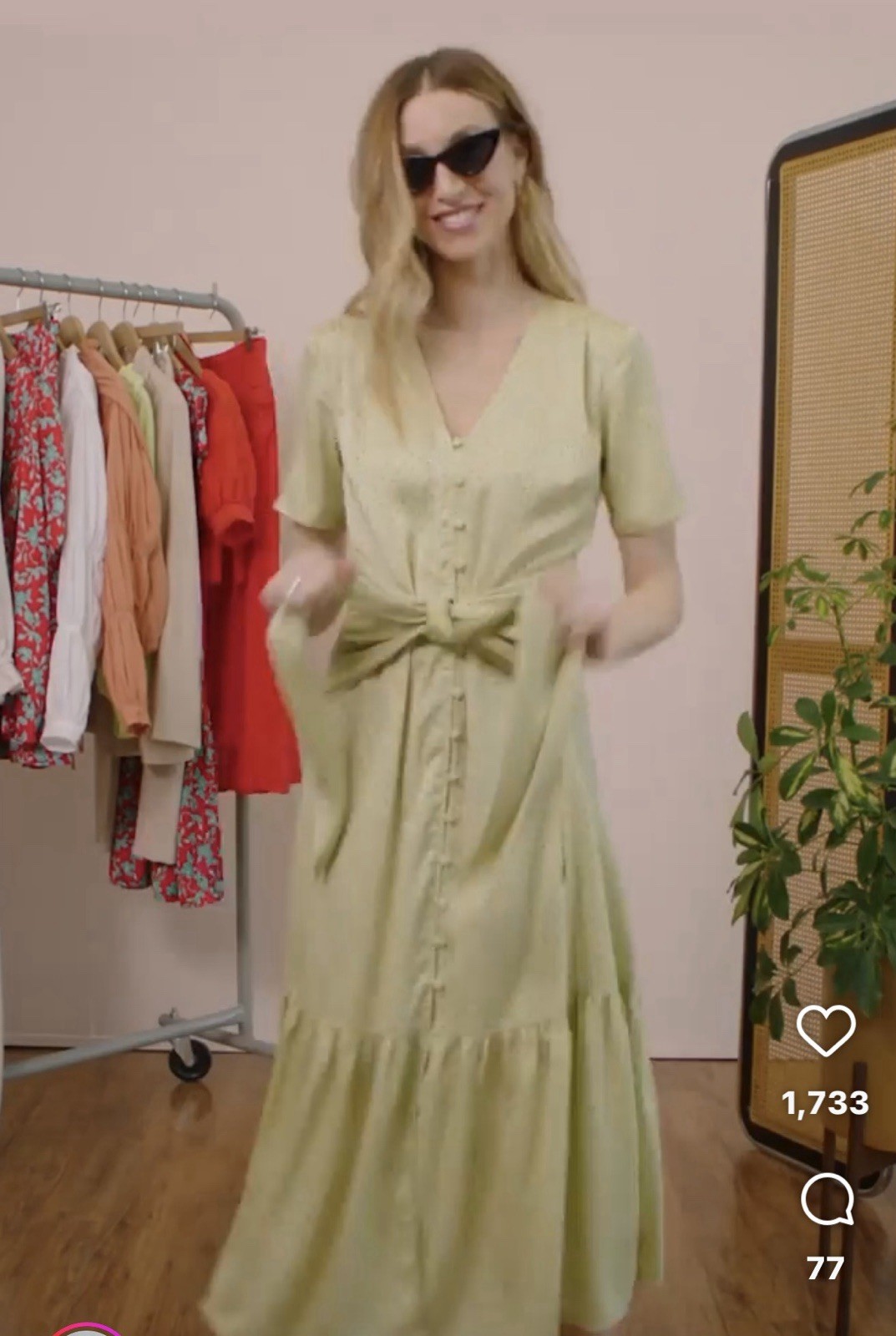 ANTHROPOLOGIE X LOVE, WHIT CITRON DOT TIE WAIST MIDI DRESS