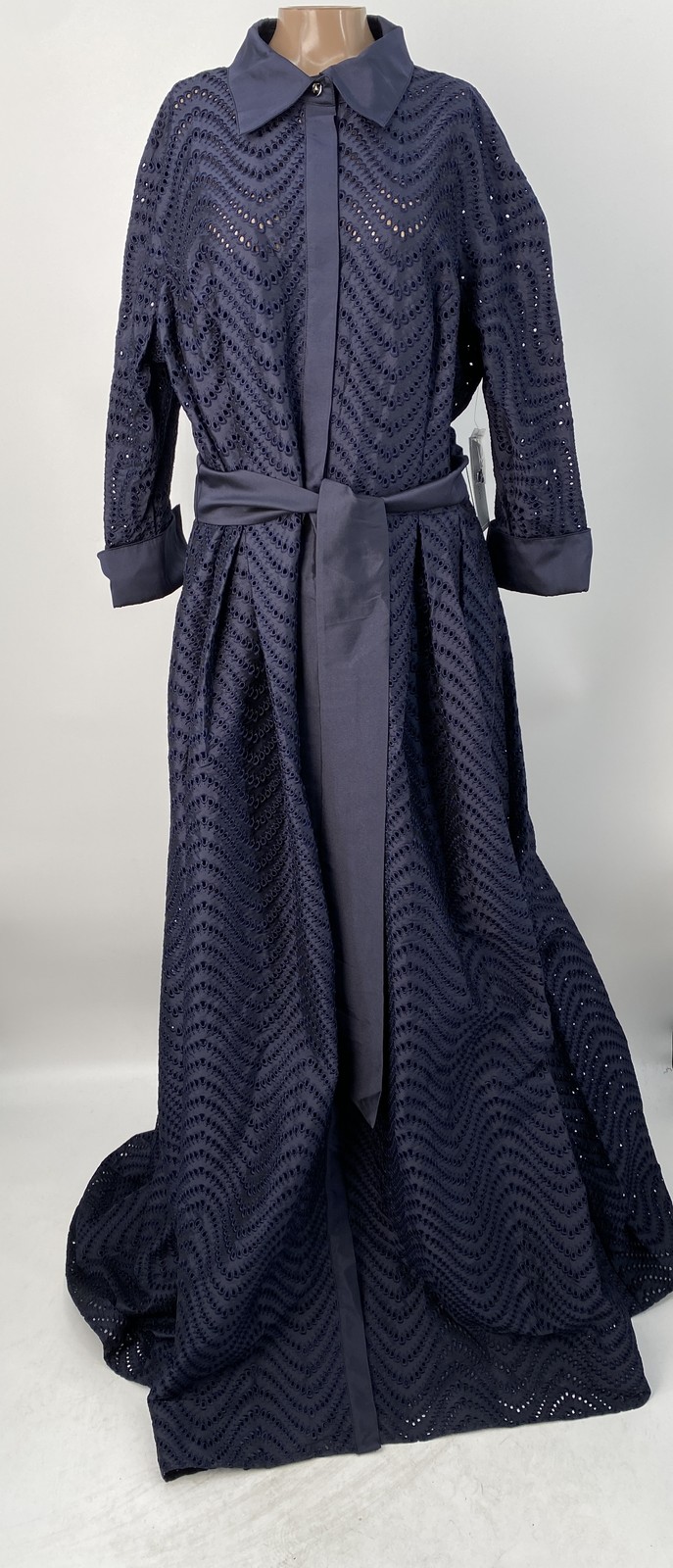 Teri Jon Womens Maxi Dress Navy Blue Size 18 Taffeta Chevron Eyelet Waist Gown