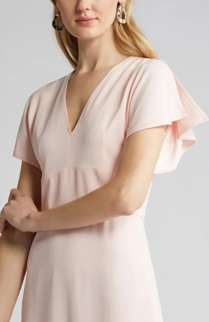$595 – Boss Hugo Boss Dawinga Flutter Sleeve A-Line Dress in Pink Cream Size 6