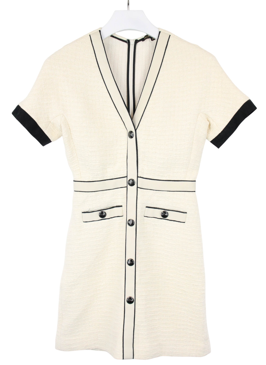 Maje Dress Womens (EU) 40 Tweed Short Sleeve Textured Over White