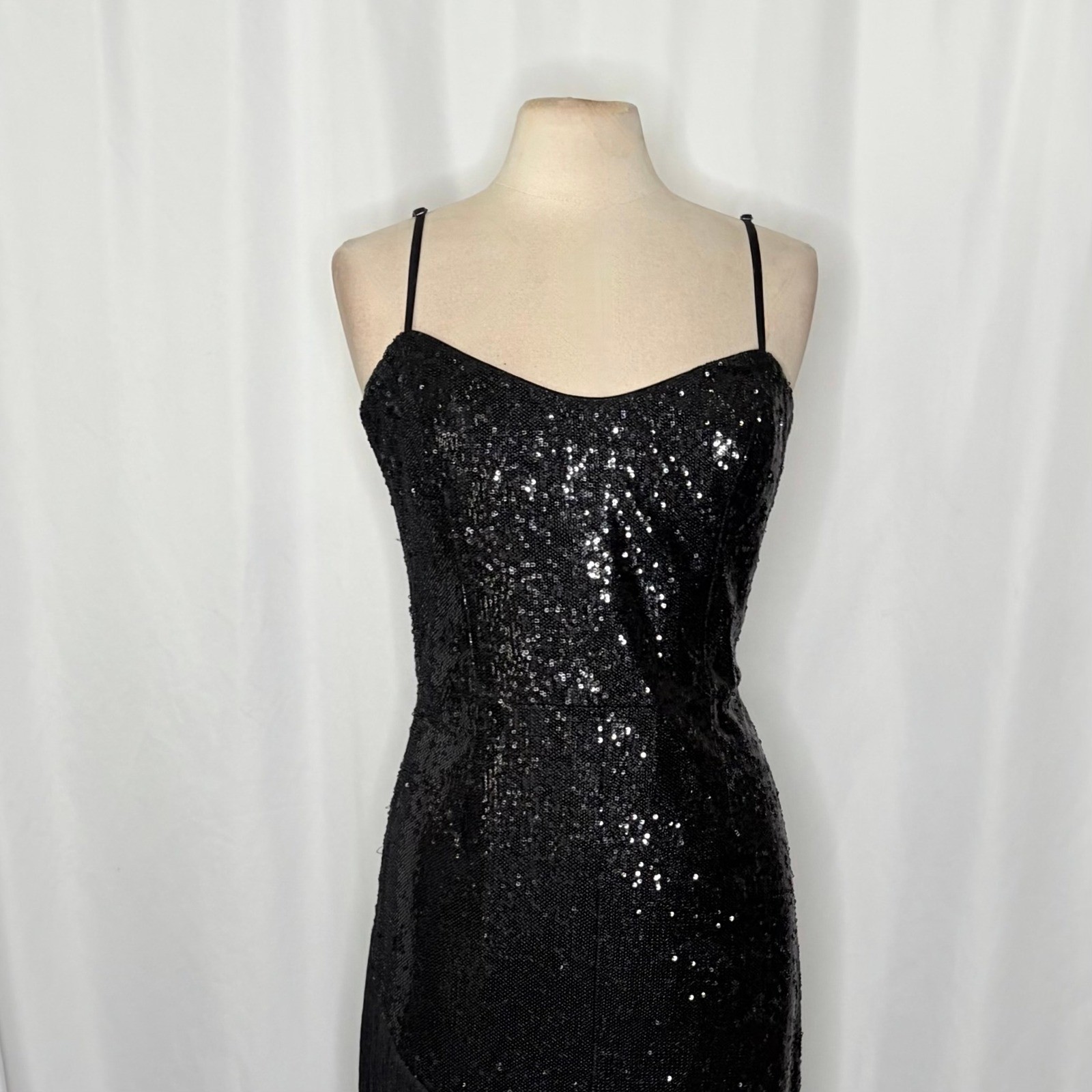 DRESS THE POPULATION Rosella Sequins Tassel Fringe Hem Dress Party X-Large