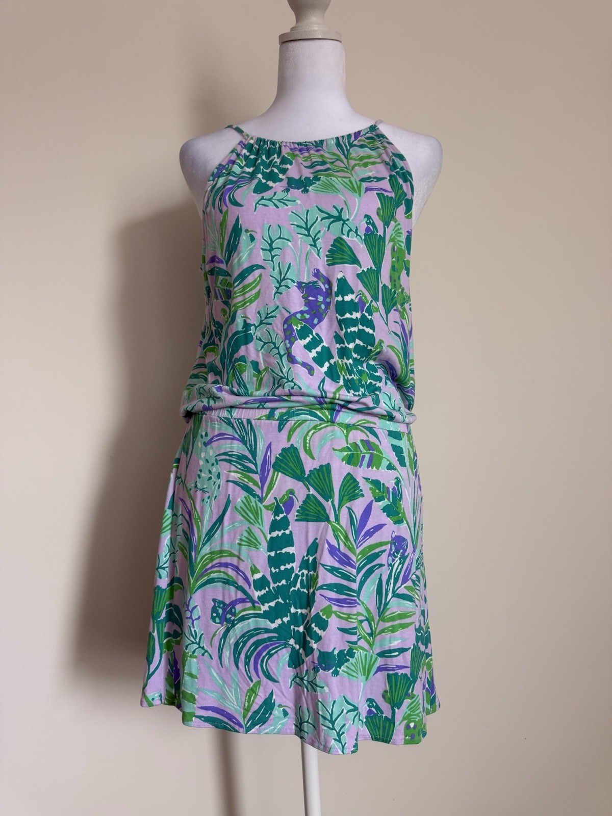 Lilly Pulitzer Women’s XS Green Purple White Floral Halter Shift Dress Lined