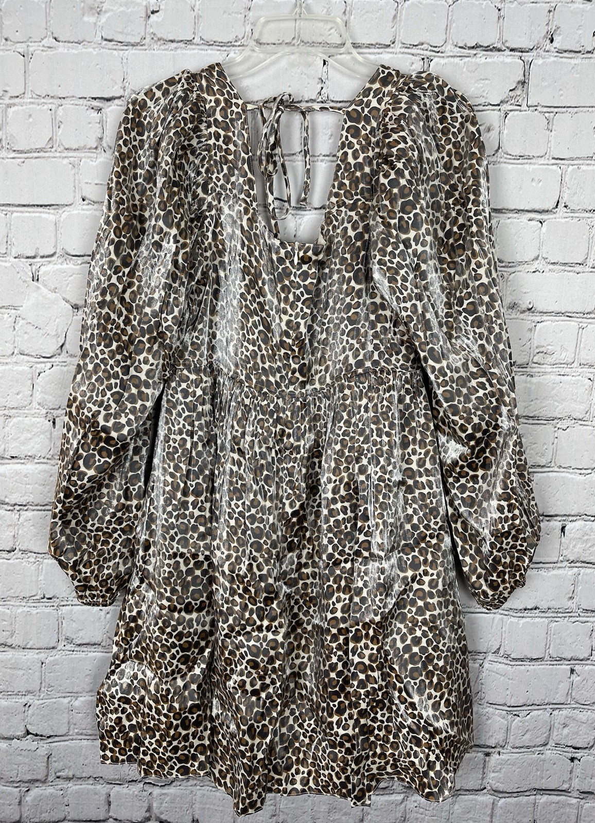 Mittoshop Long Sleeve Babydoll Mini Dress Size M Leopard Print NWT