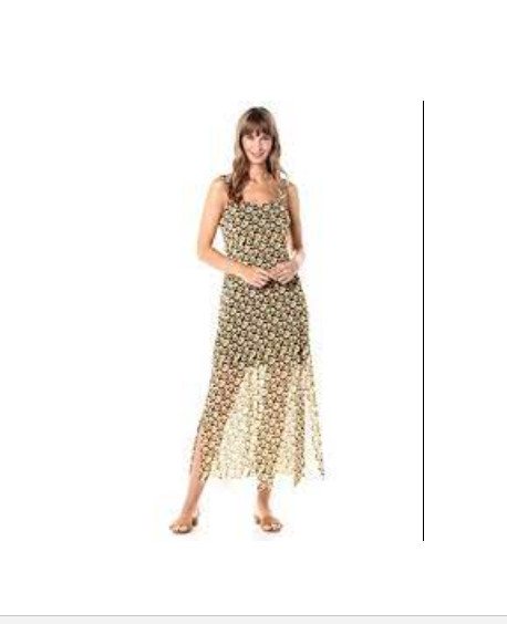 MSK Women’s Tank Maxi Dress with Side Slits, Black Gold Red, Medium