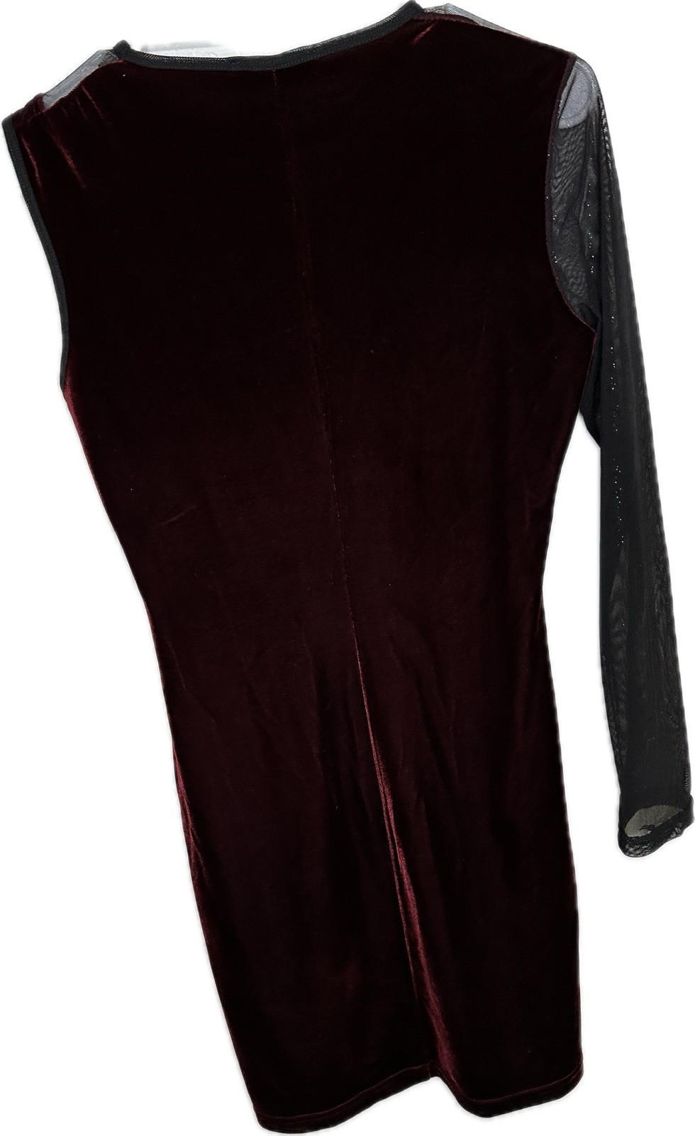 Paris Velvet Mesh Asymmetrical Mini Dress Burgundy One Sleeve Bodycon Dress S