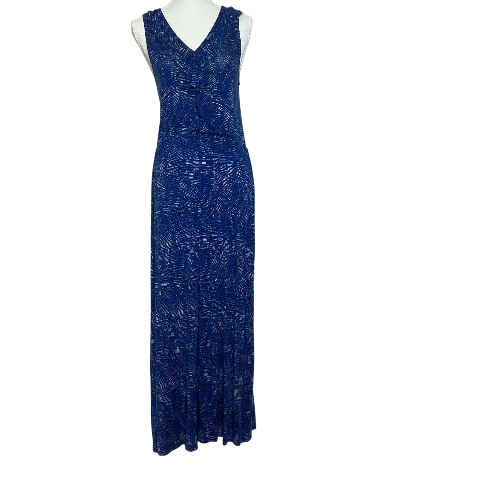 Apt. 9 Dress Womens Royal Blue SZ S Abstract Print Wrap Ruffle Bodice Sleeveless