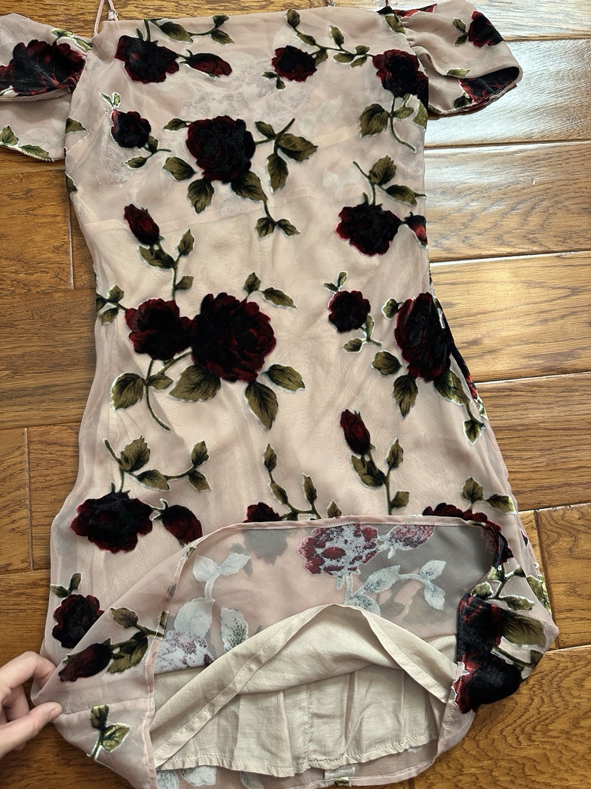 Vintage Style Muse Blush Pink Burnout Velvet Floral Mini Slip Dress Y2K Size US2