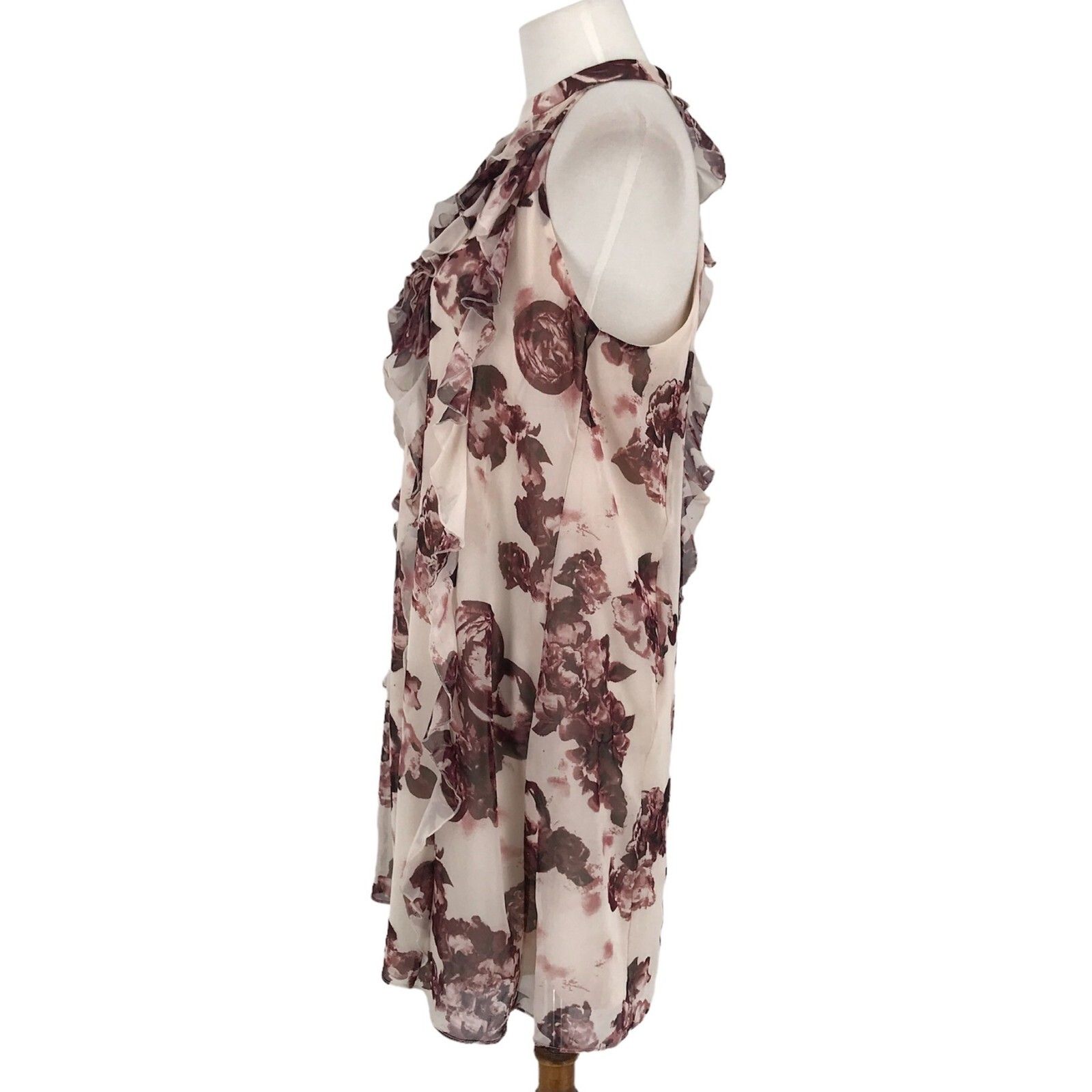 BCBGeneration Womens Dress Medium Maroon Red Sleeveless Ruffle Lined Sexy Floral