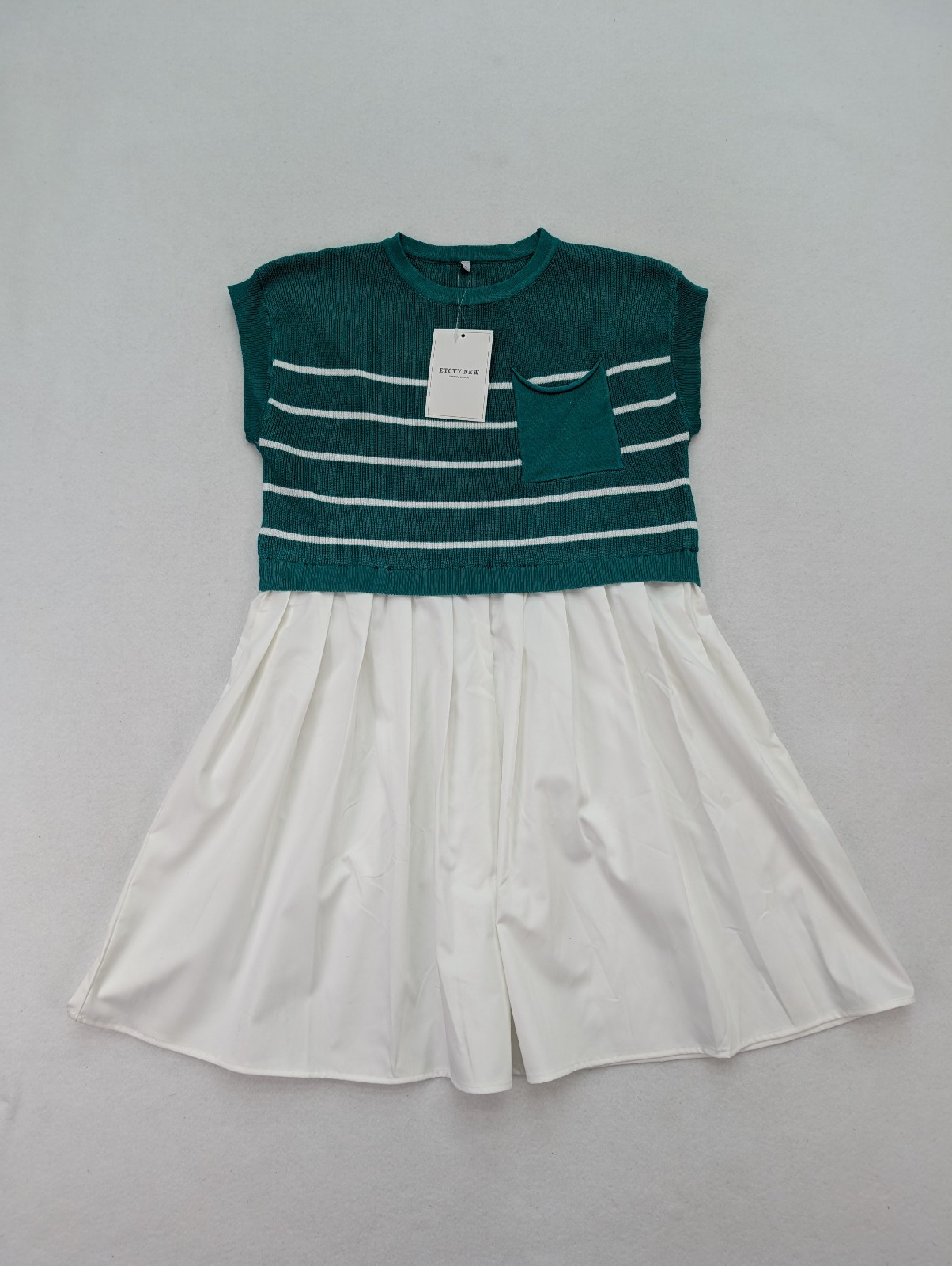 ETCYY NEW Women’s Dress Size S Green Sweater White Pleated Skirt Preppy