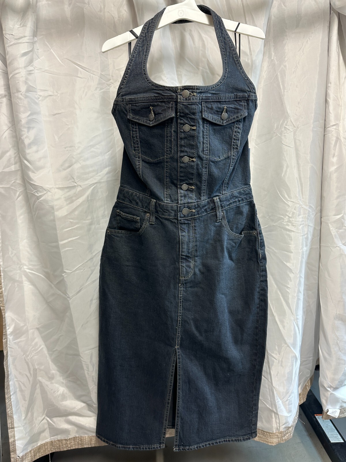 Universal Thread Halter Denim Midi Dress – Dark Wash – Size 8 New