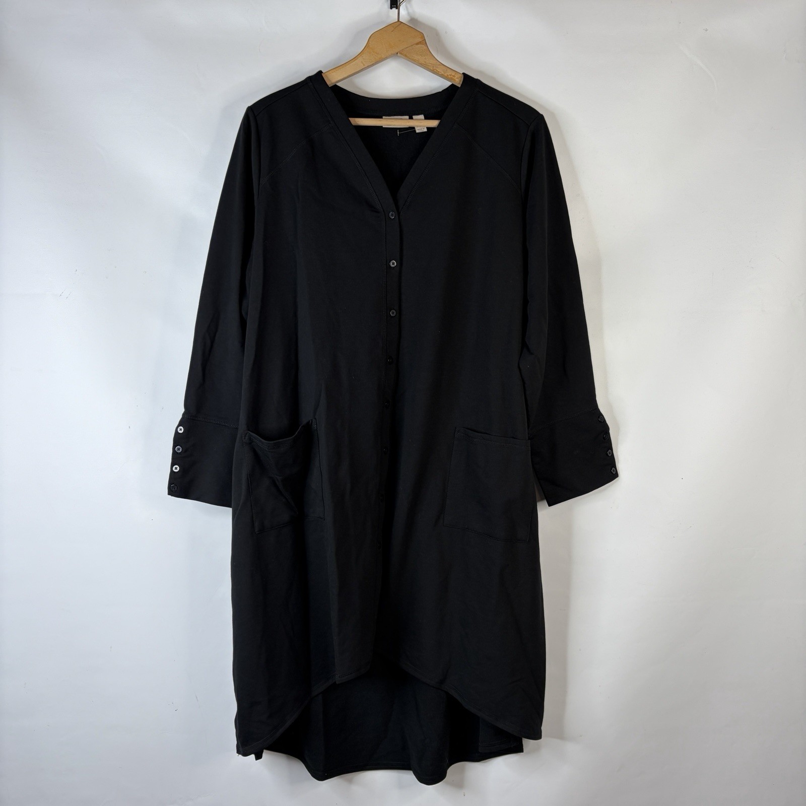 LOGO Lori Goldstein Womens Black Midi Shirt Dress 2XP Black Button Up Pockets