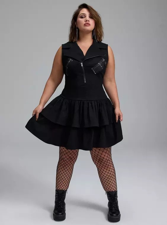Torrid Black Goth Nightfall Drop Waist Zipper Mini Dress Plus Size 3X Nwt