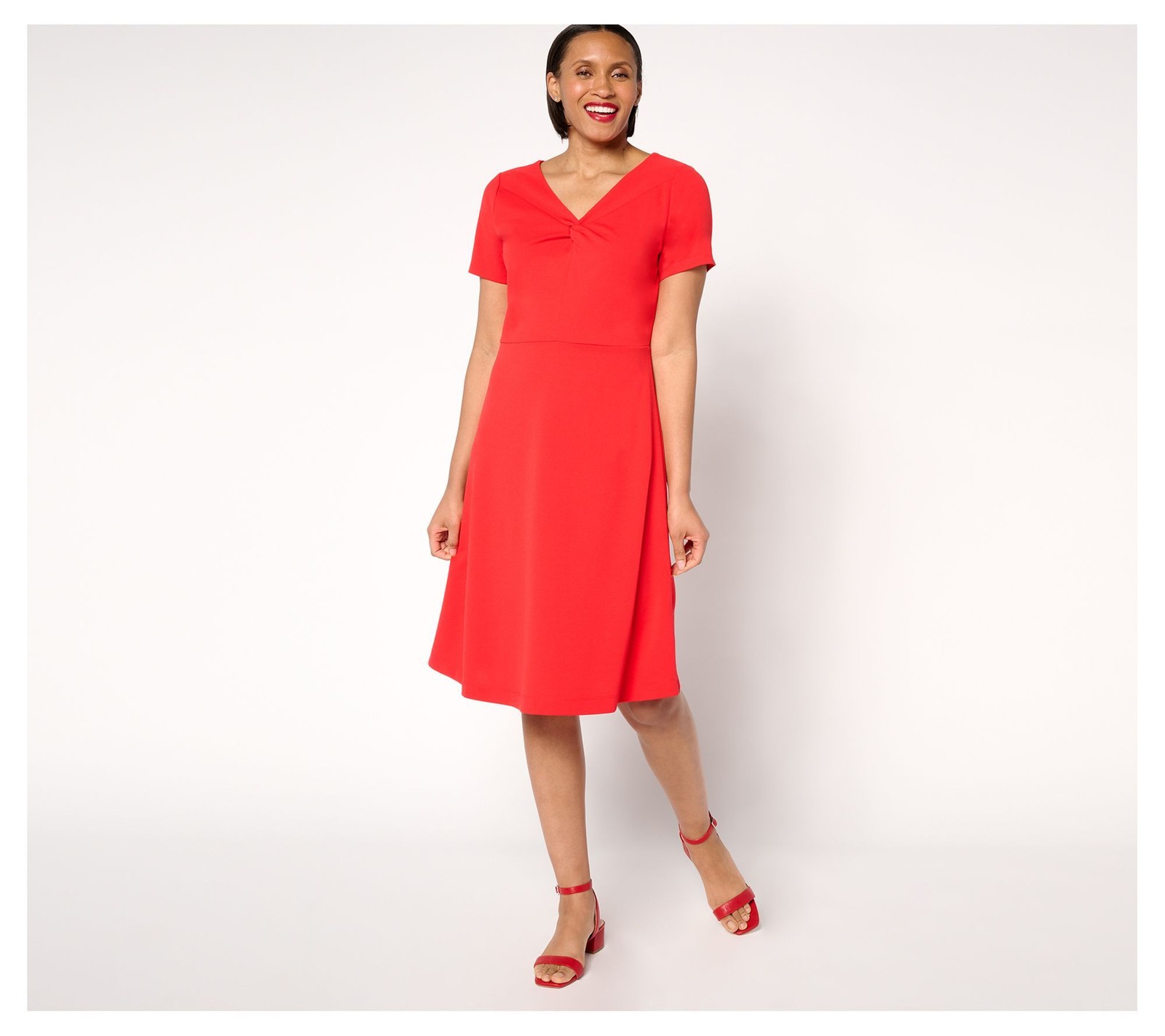 Isaac Mizrahi Live! Women’s Dress Sz XL Scuba Crepe Twist Front Red A684995