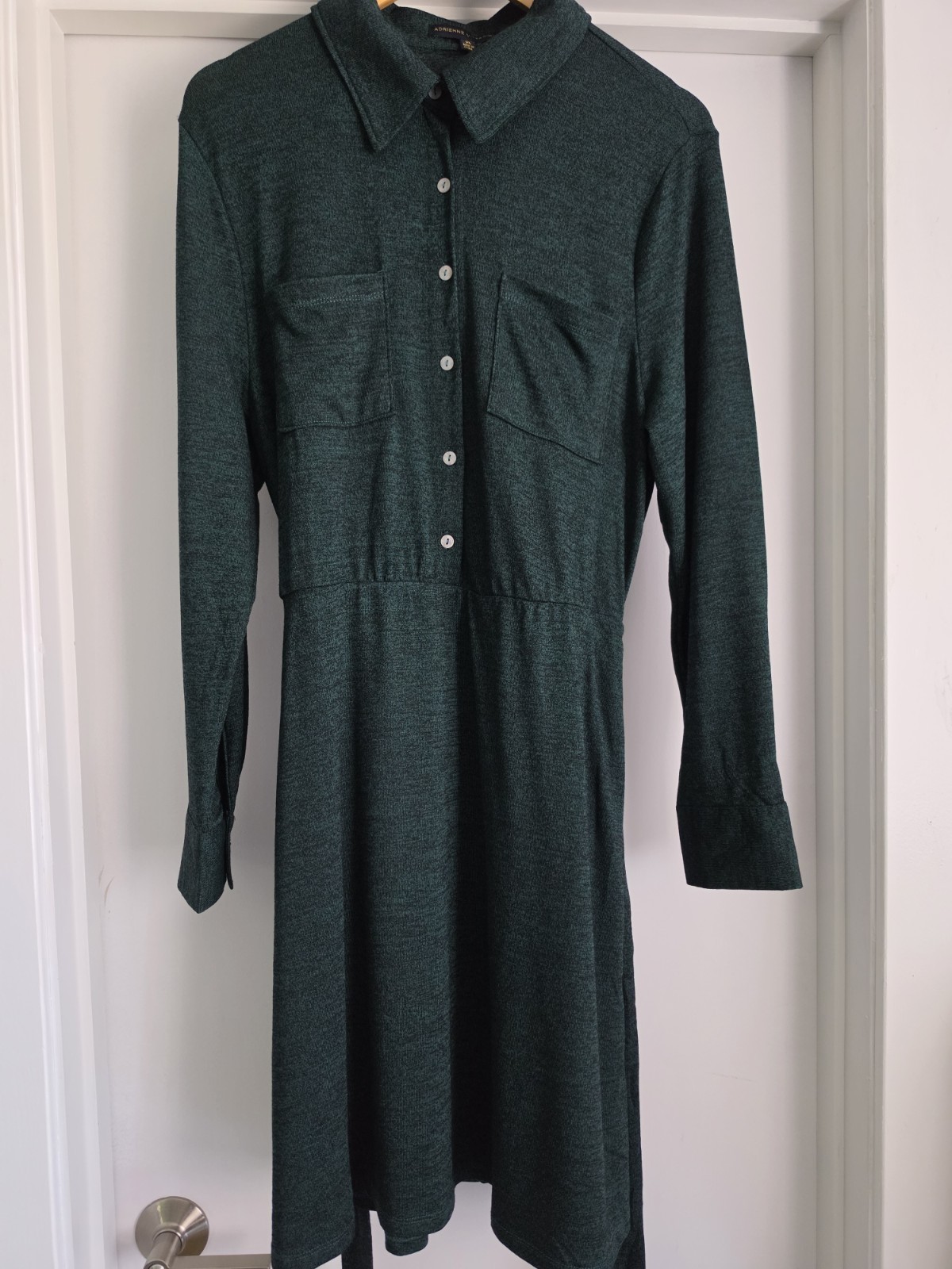 Adrienne Vittadini Long Sleeve Collared Belted Shirt Dress NWT XL Dark Green