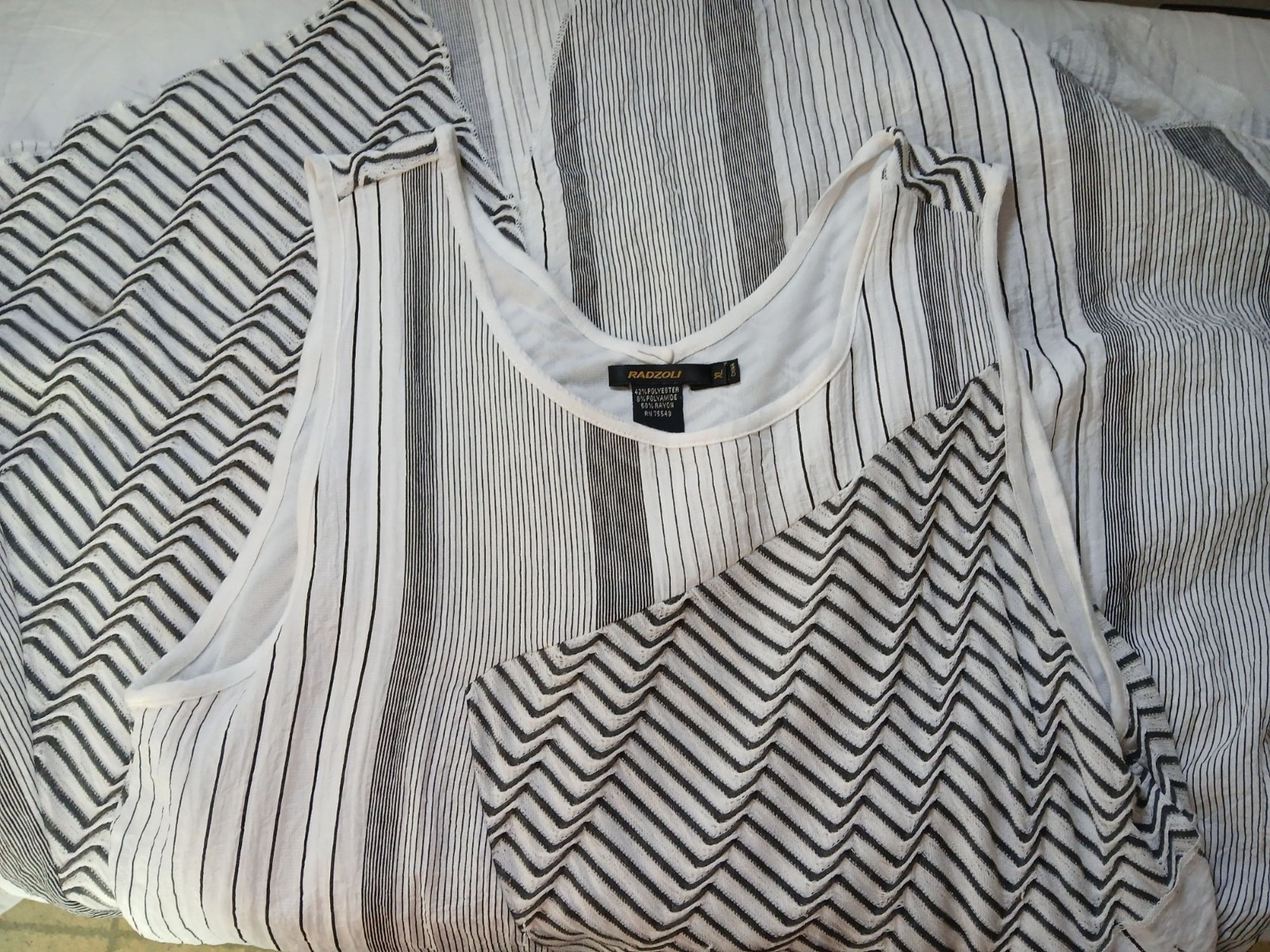 Radzoli Sleeveless Black White Patchwork Panel Tiered Dress XL Asymmetrical