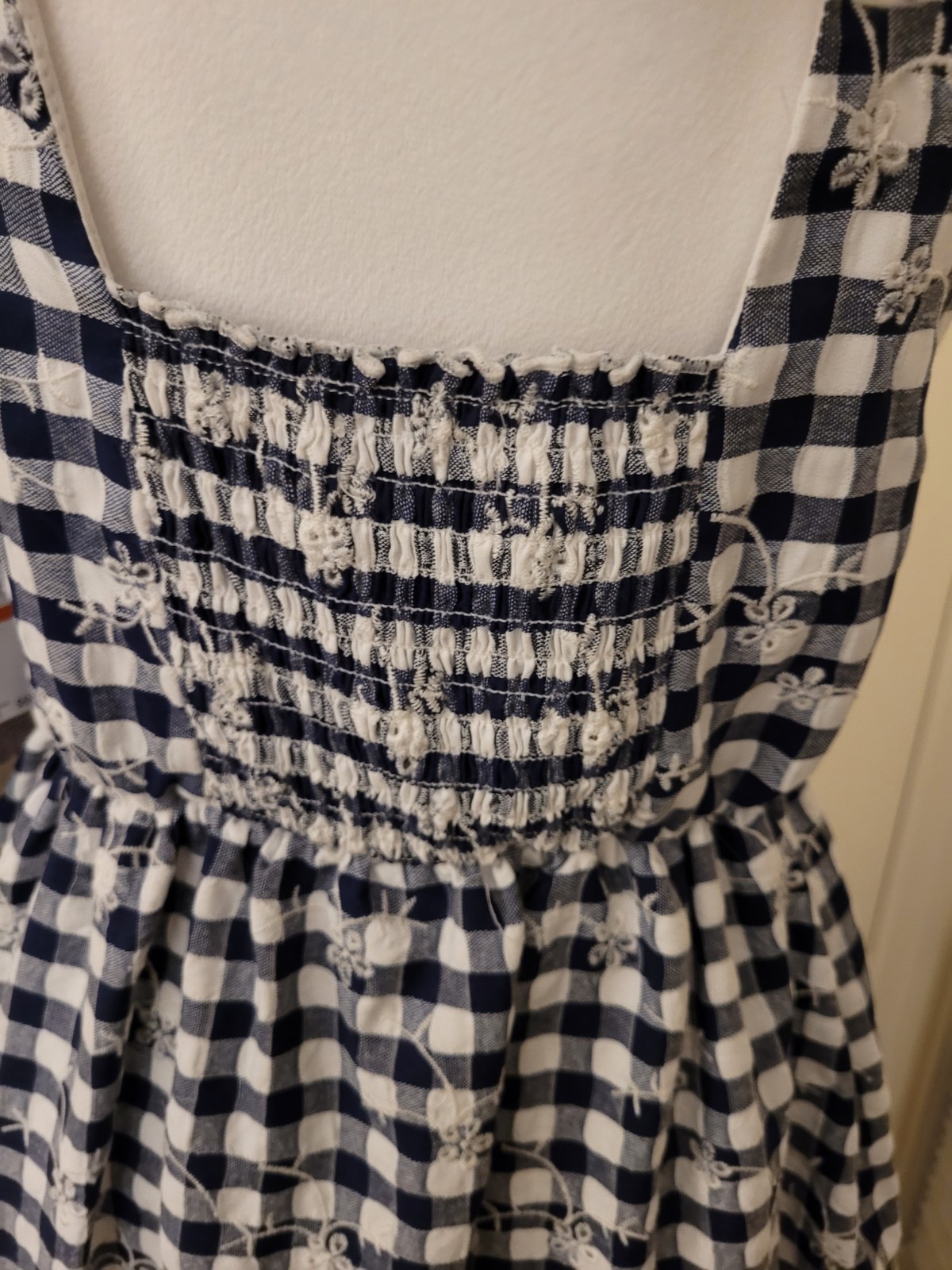 Blueberi Boulevard Navy Gingham Embroidered Midi Dress Bow Back Cottagecore Med