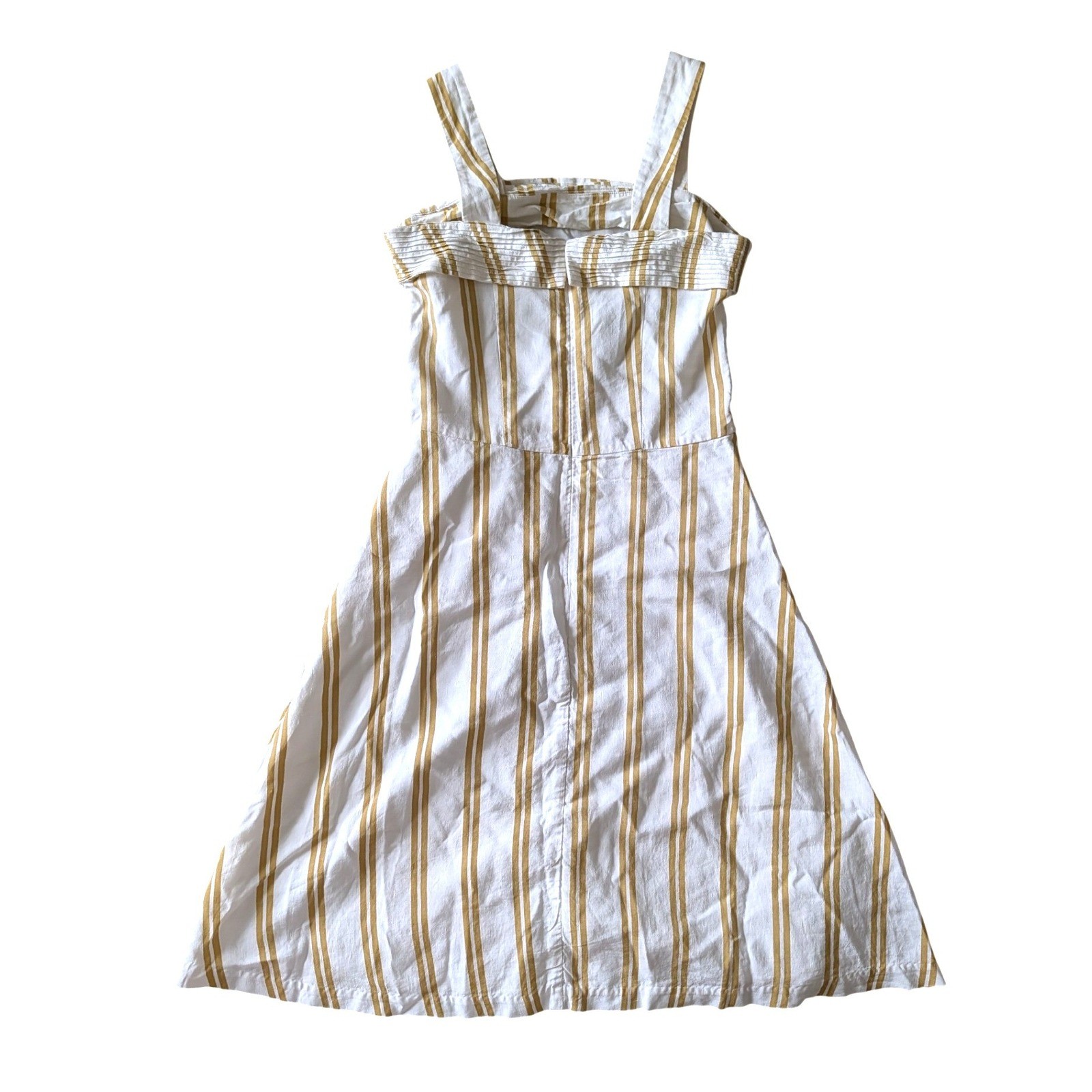 SANCIA Maise Dress White Mustard Yellow Striped Linen Blend Midi Sun Dress- S