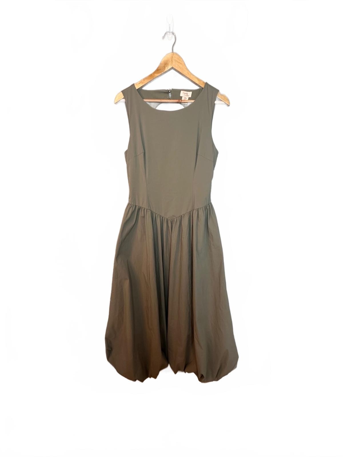 Camila Coelho Drop Waist Bubble Hem Open Back Midi/Maxi Dress in Sage Green M