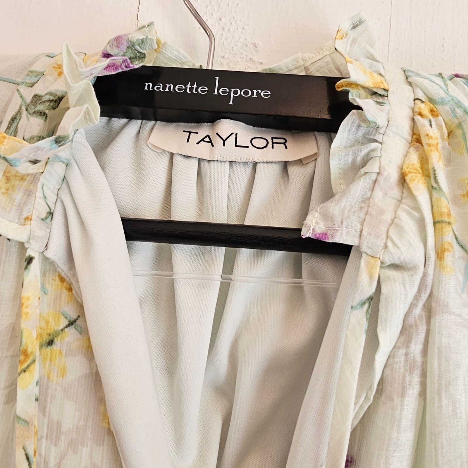 Taylor Floral Tiered Mini Dress Lyocell Ruffle Tie Neck Long Sleeve Women’s