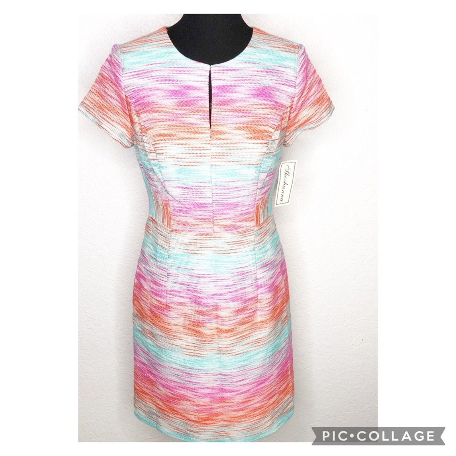 Shoshanna dress women 6 NEW white blue pink orange sheath feminine office stripe