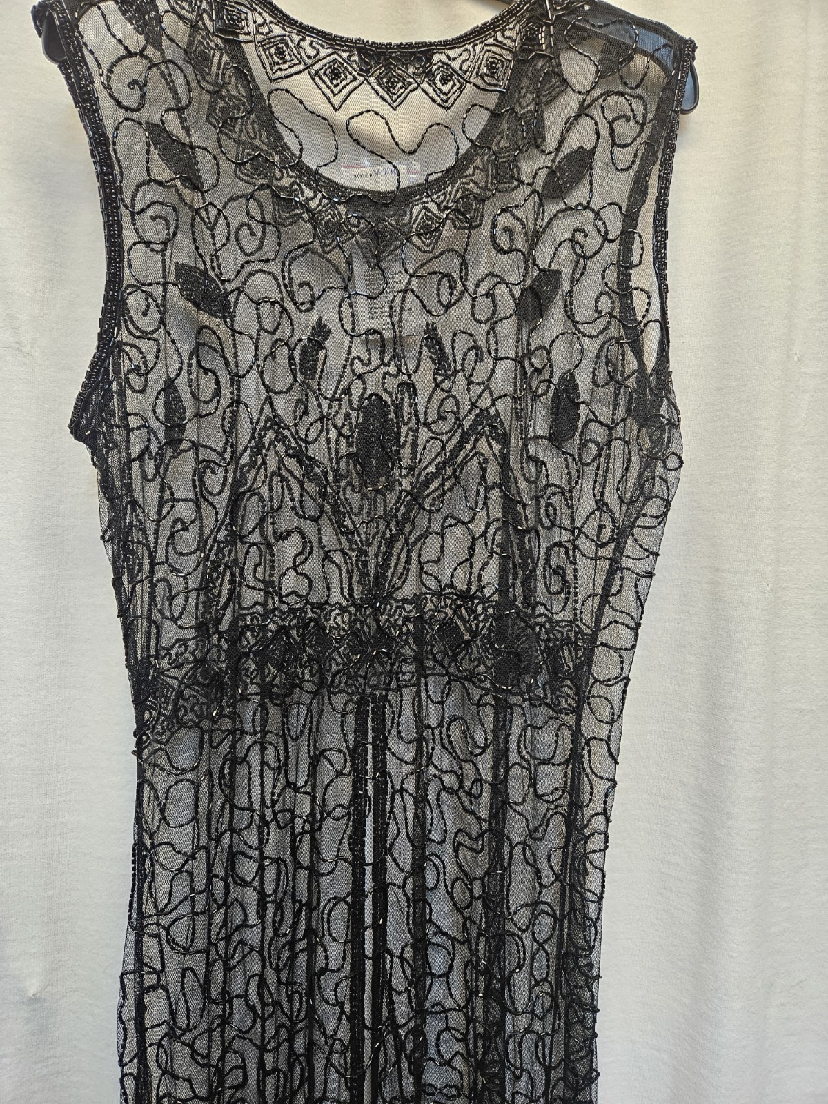Sheer BLACK Beaded Long over Dress see Measurements bust 40″ NEW LENGH 48″