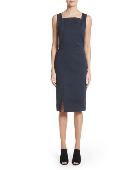 ADAM LIPPES Dark Navy Seam Detail Front Slit Stretch Sheath Cocktail Dress 10 US