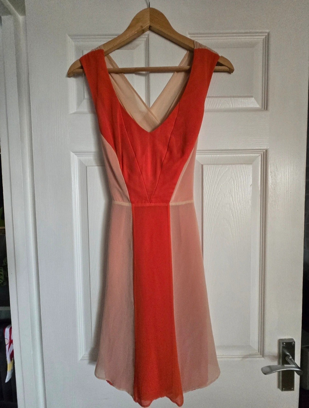 Red and blush pink 100% silk sheer sleeveless dress from Reiss