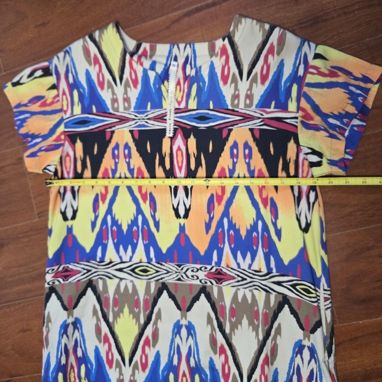 Uncle Frank Multicolor Geometric Aztec Shift Dress V-Neck Zip Short Sleeve S