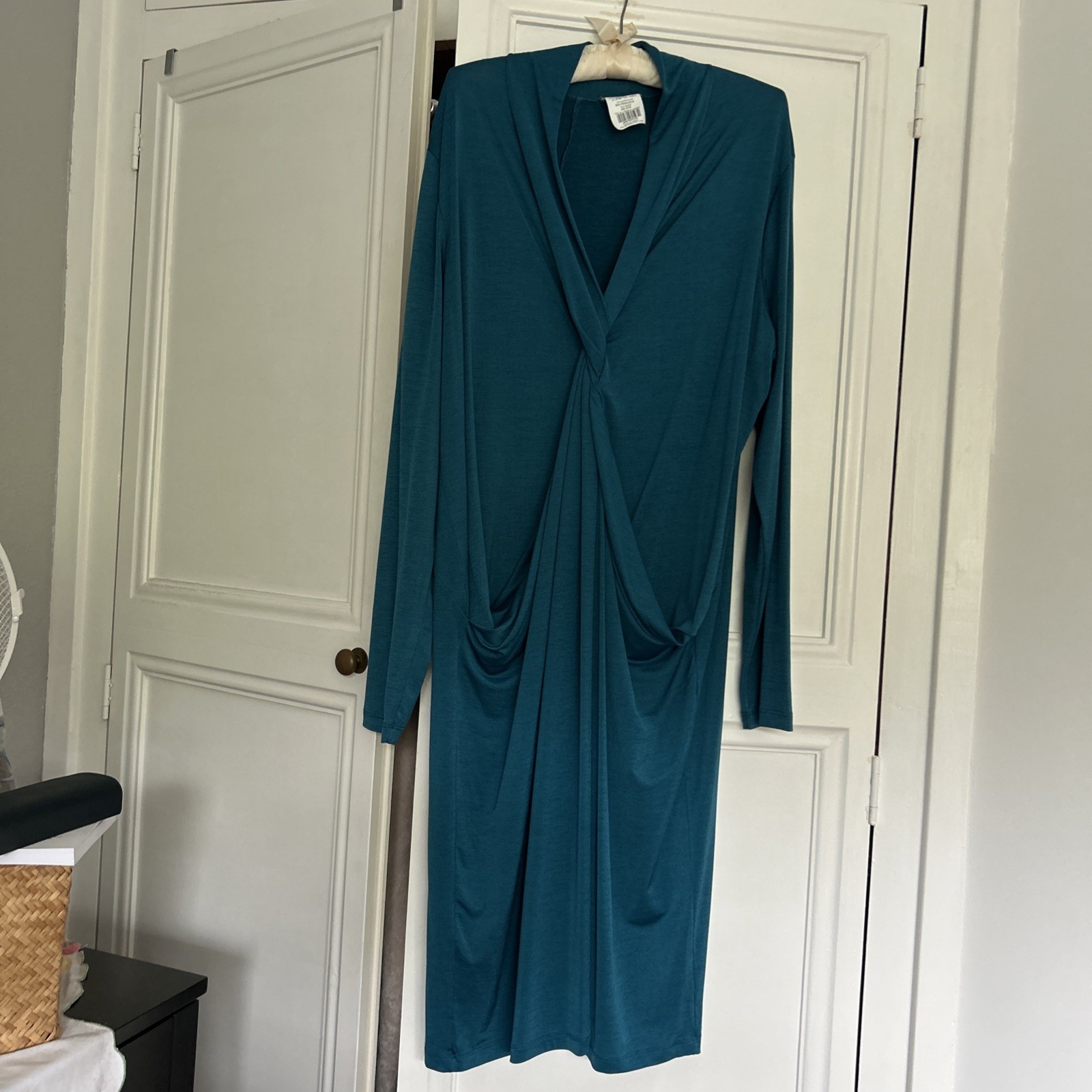 Kim & Co peacock Blue Wrap Midi Dress Ruched Stretch Size 3xl