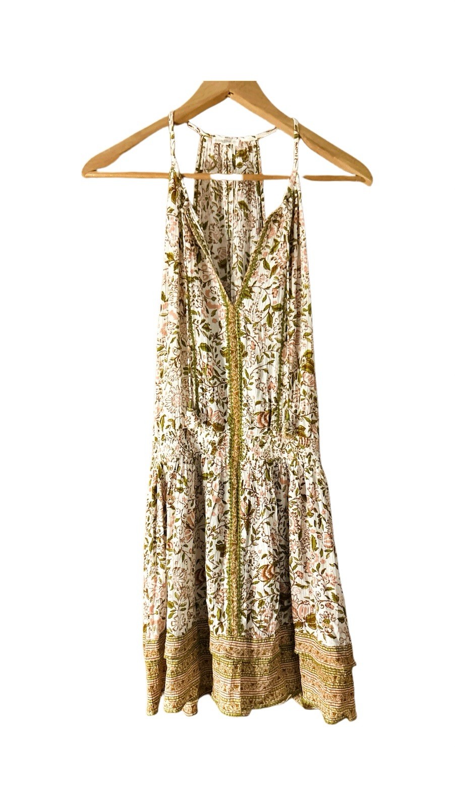 Poupette St Barth Carine Mini Dress , Pink & White W Green Embroidery Size S