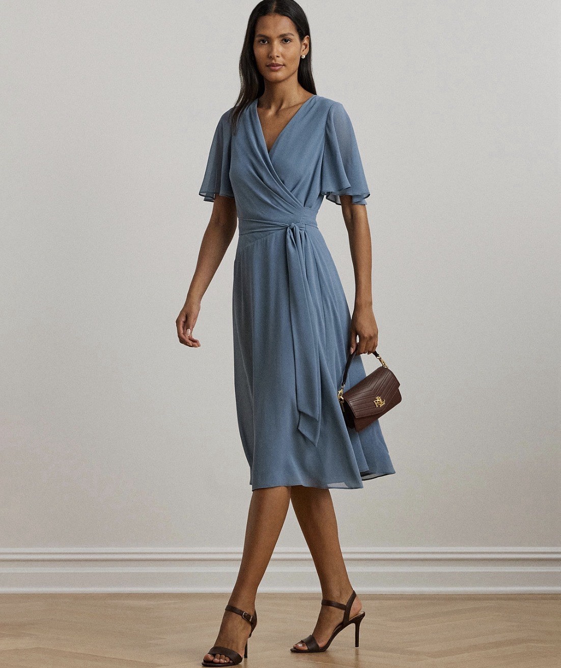 Lauren Ralph Lauren Women’s Belted Georgette Dress Blue Dusk Size 12