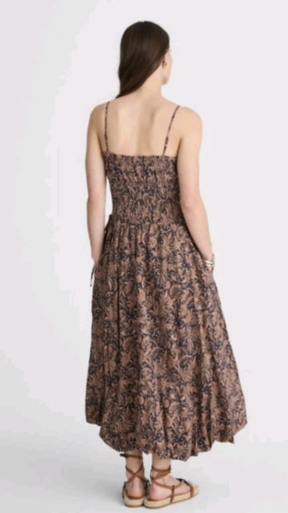 Madewell Smocked Bubble Hem Midi Dress Paisley Berry Sz 10 NWT