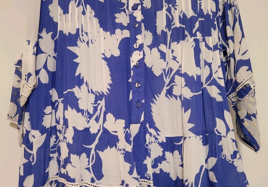 Sunday Saint Tropez Bella Ciao Flower Cover up Mini Dress Blue NWT Women Medium