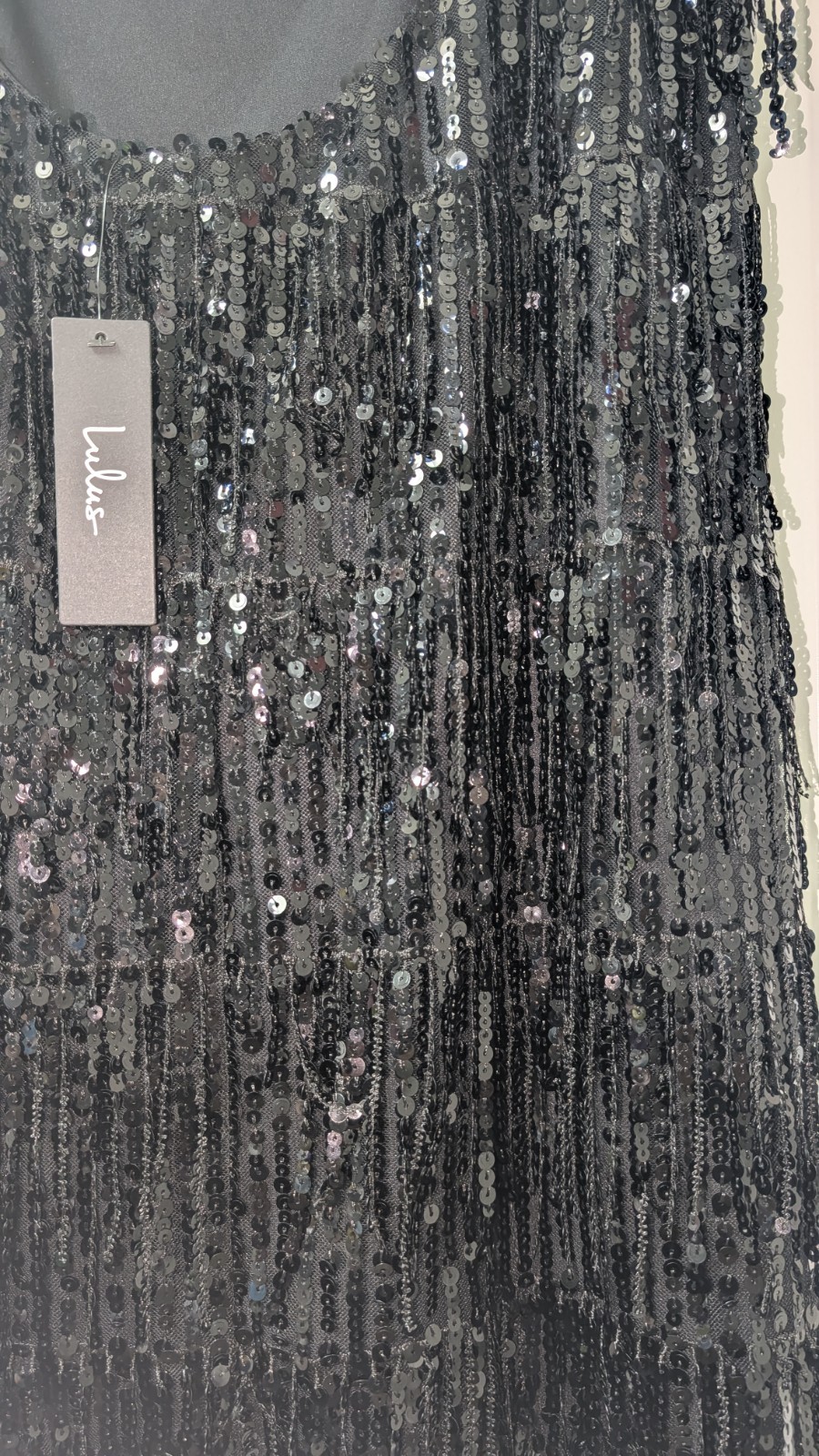 Lulus Black Sequin Fringe Sleeveless Scoop Neck Mini Dress Lined Size XL