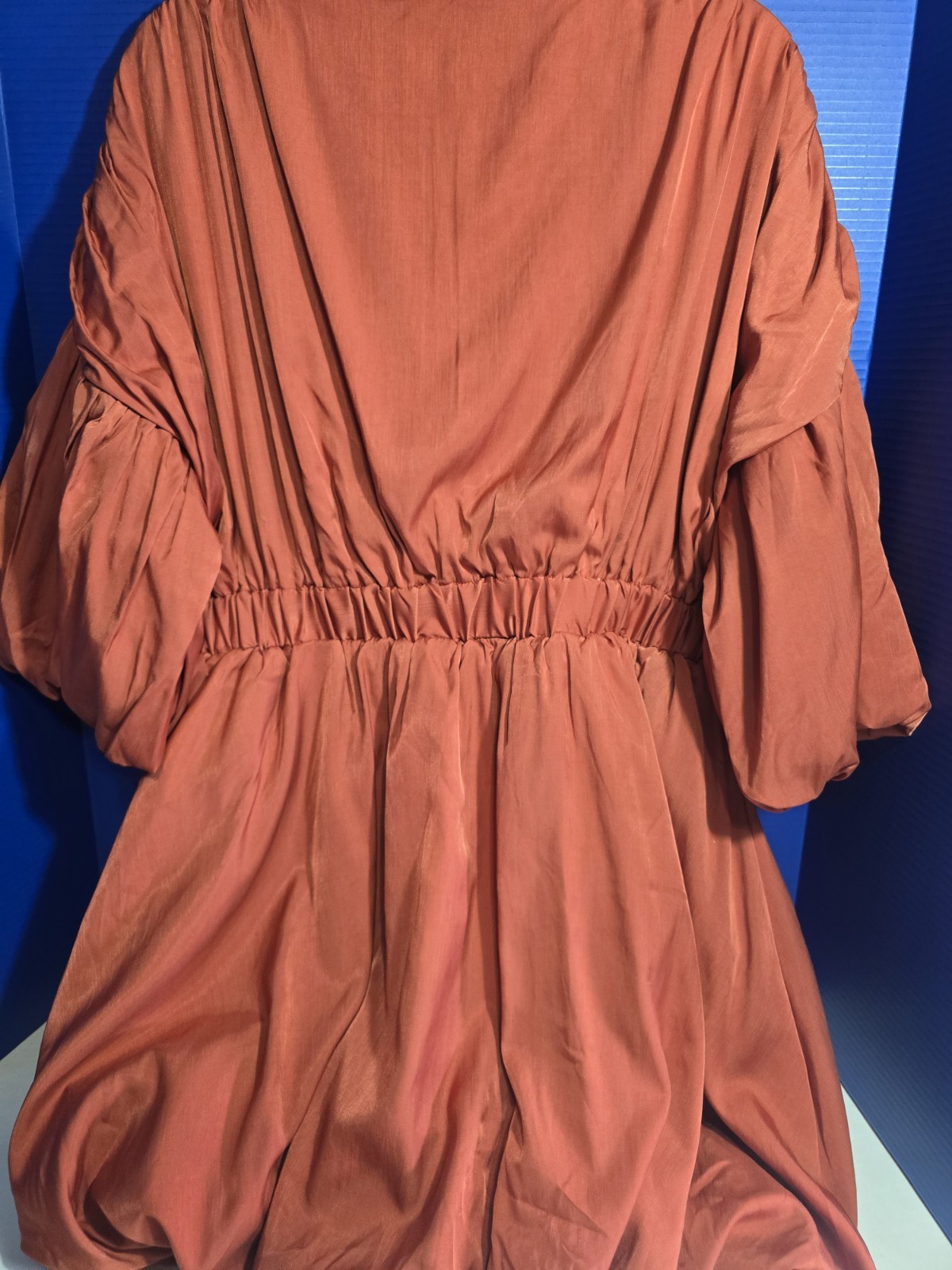 PrettyLittleThing Rust Copper Puff Sleeve Bubble Hem Babydoll Dress NWT Size 12
