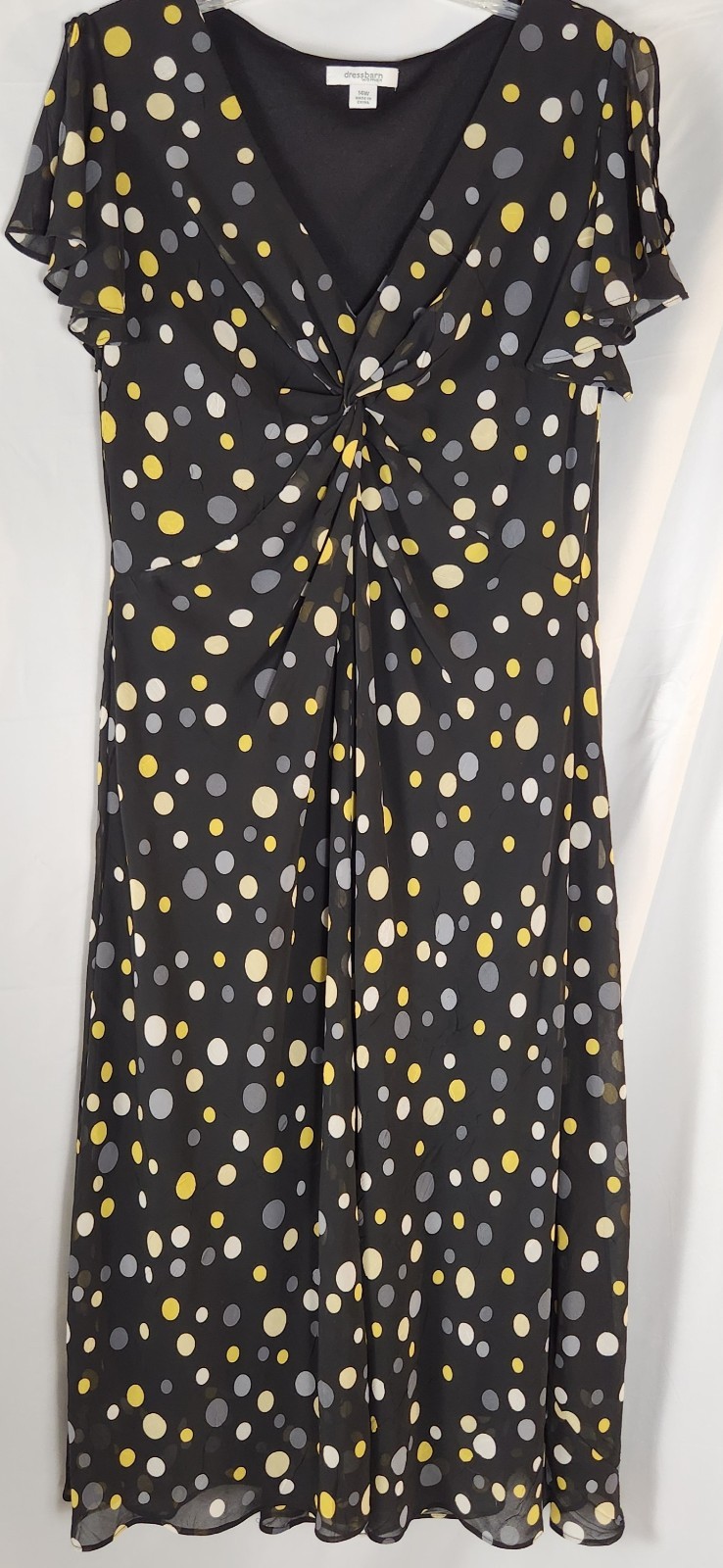Dressbarn Polka Dot Classic/Retro-Inspired/2000s Flutter Sleeve Midi Dress 14W