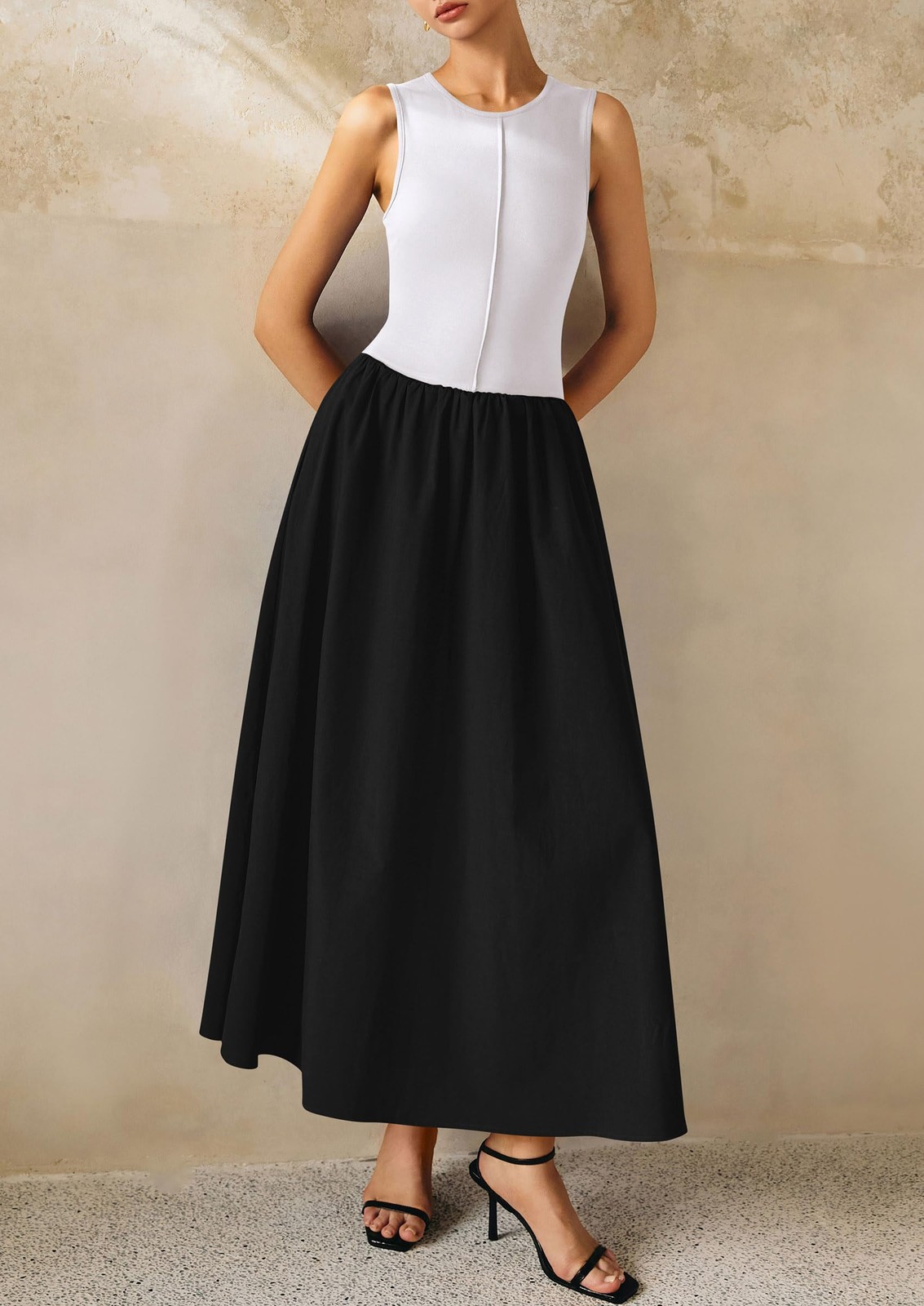 PRETTYGARDEN Women’s Maxi Dresses Summer Casual Sleeveless Black Medium