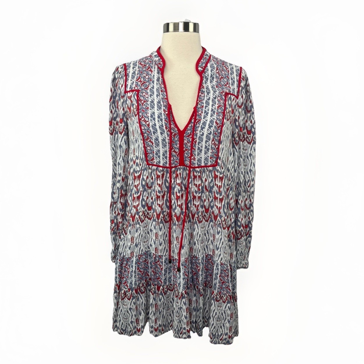 Anthropologie Sz S Spliced Tunic Dress Gray Red Multi Boho Festival Beach