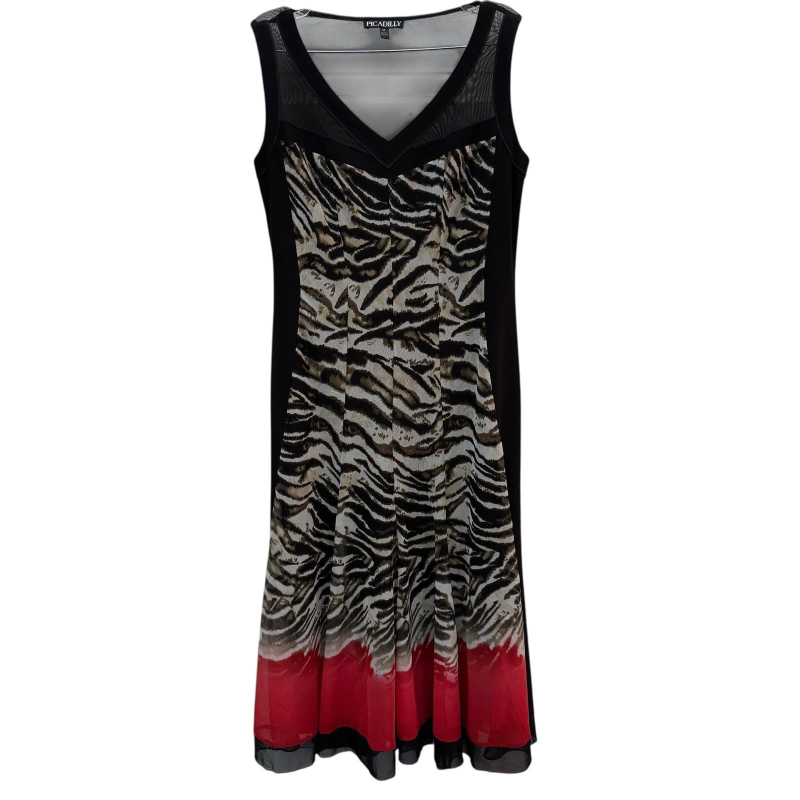 Picadilly Sleeveless Animal Print V-Neck Midi Dress Women’s M Black Red