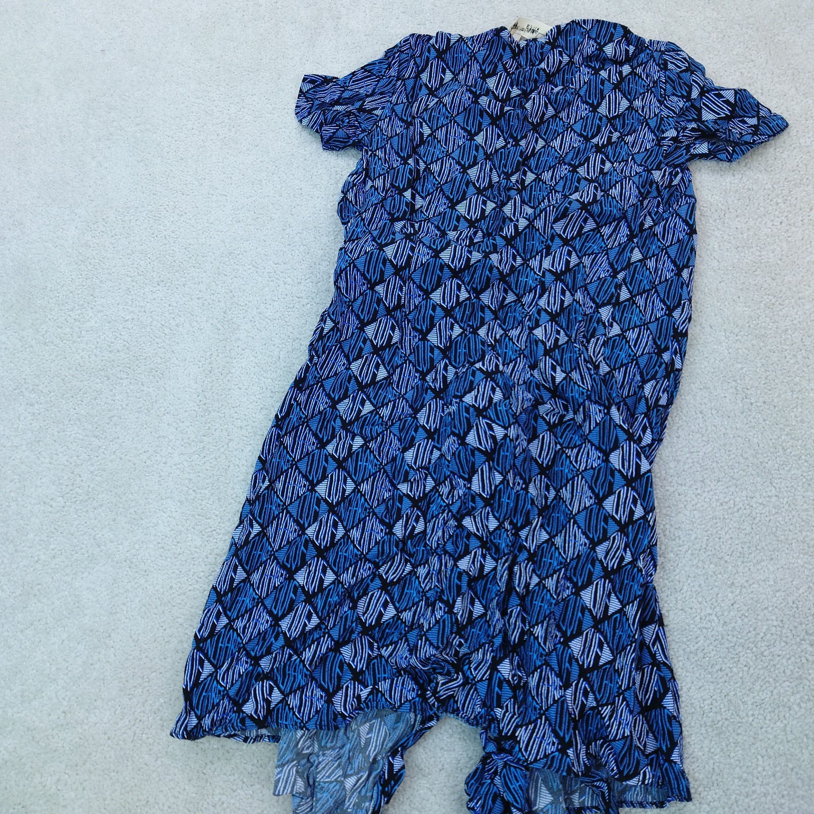 Diane Von Furstenberg Blue Logo DVF Monogram Geometric Diamond Wrap Dress XXS