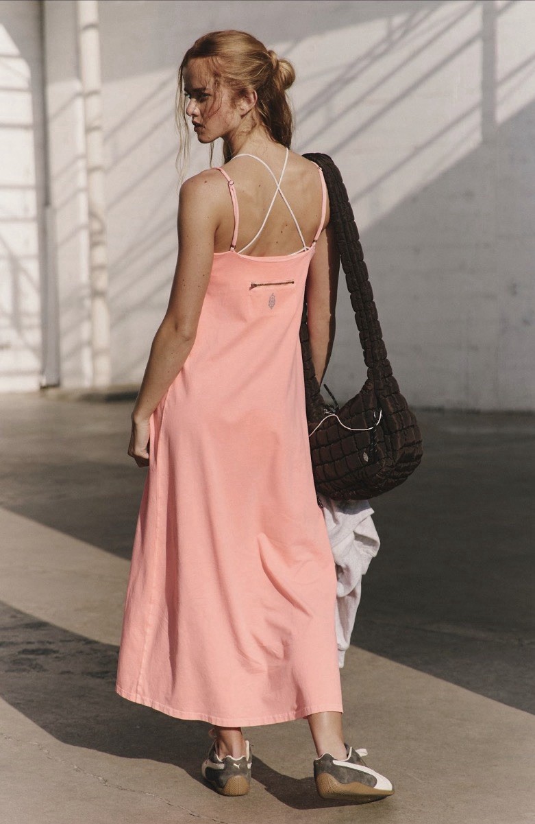 NWT FP MOVEMENT by FREE PEOPLE Hot Shot Strappy MAXI DRESS SMALL JUST PEACHY