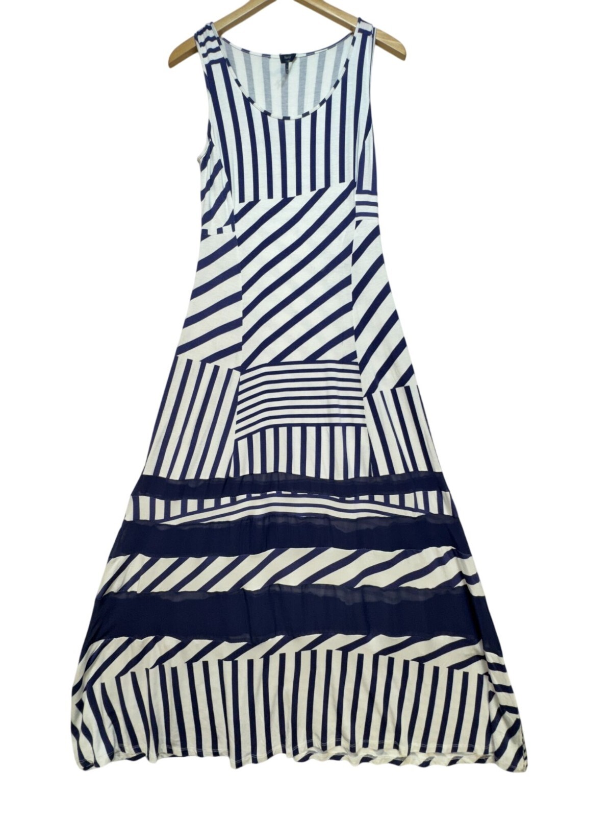 Peter Som For Designation Womens Maxi Dress Size S Blue White Striped Sheer