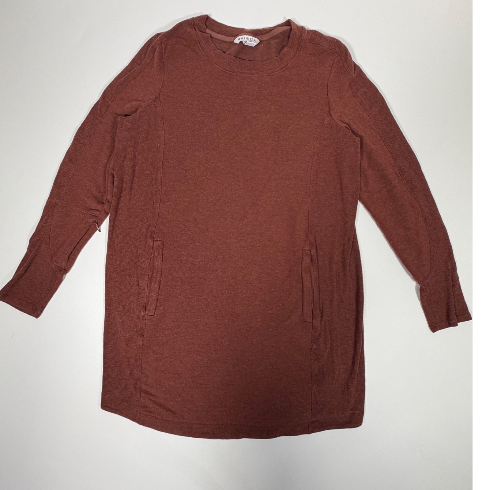 Athleta Large Rust Heathered Modal Tunic Sweatshirt Side Zip Long Sleeve Pockets