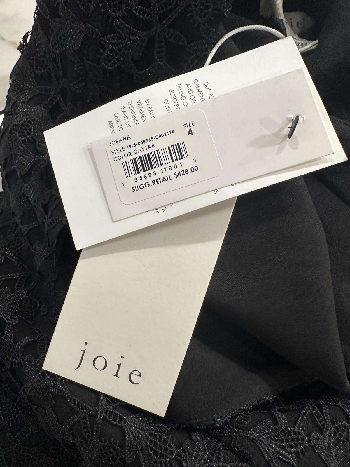 NWT Joie Josana in Caviar Black Lace Tie Strap Fit & Flare Midi Dress 4 $428