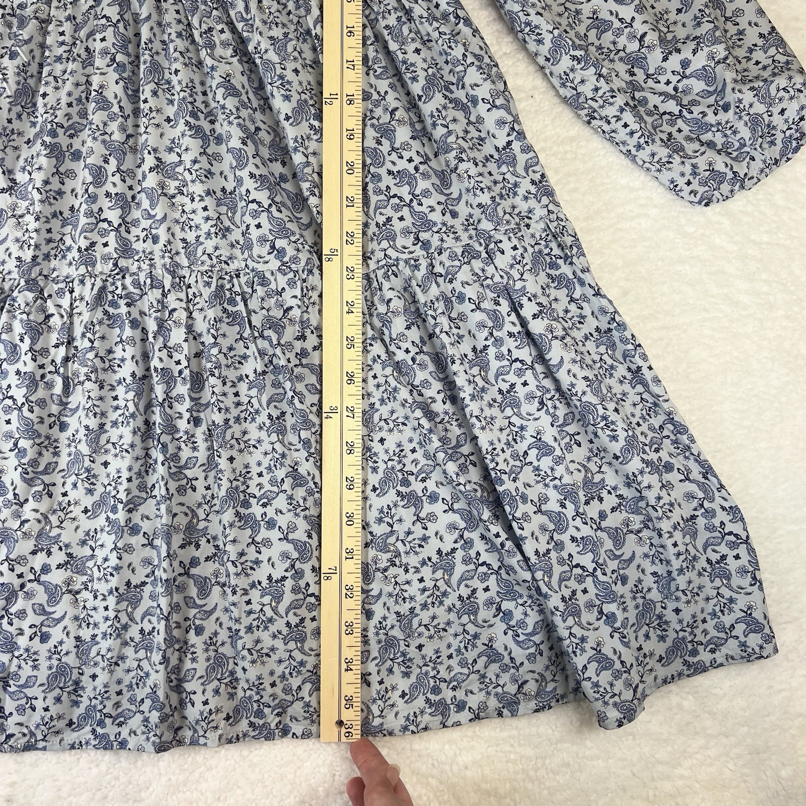 Boho Cottagecore Floral Peasant Dress XXL Smocked Babydoll Blue White