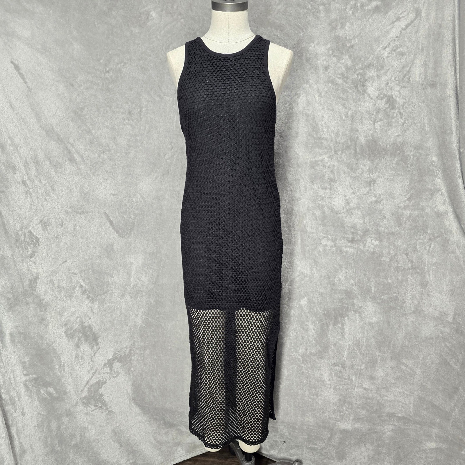 Bozzolo Womens L Black Crochet Mesh Maxi Dress Racerback Fishnet Festival Grunge